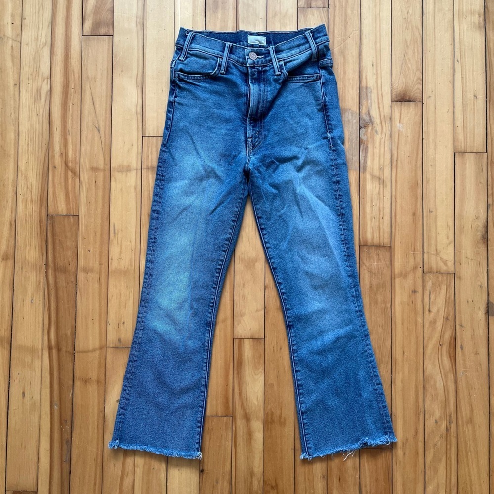 MOTHER Hustler Ankle Fray Flare Size 26 x 24 Jeans Medium Blue Wash Smoke 'Em